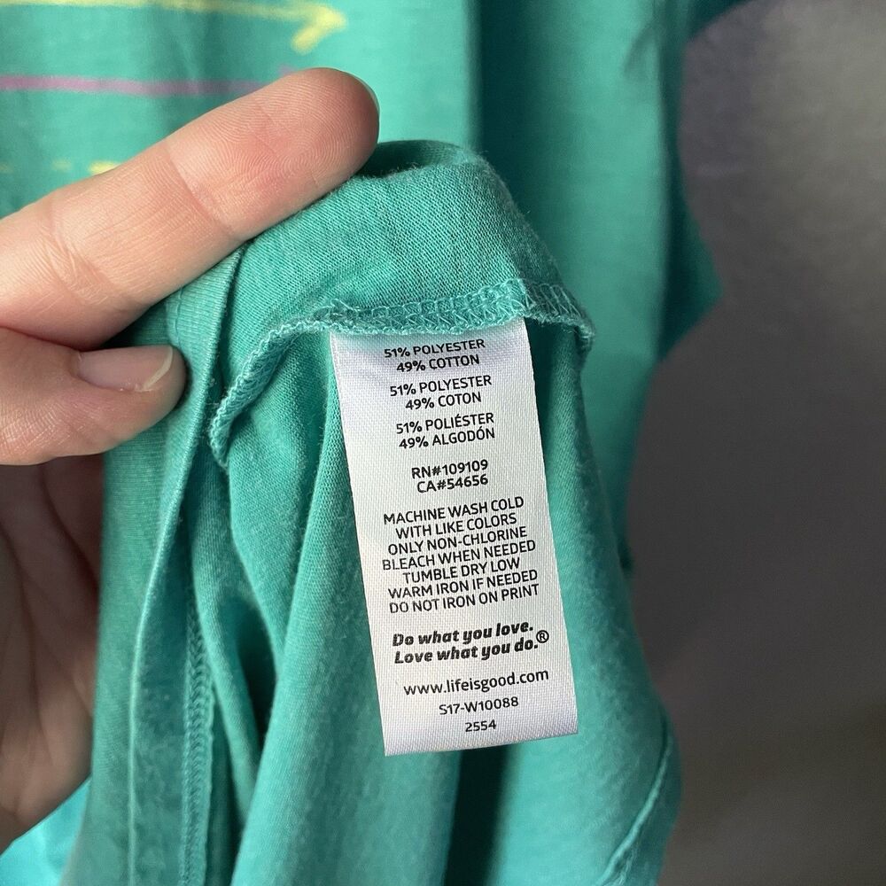 Life Is Good Womens XXL Land Of The Free USA America Teal Graphic Crew T Shirt - Picture 5 of 8